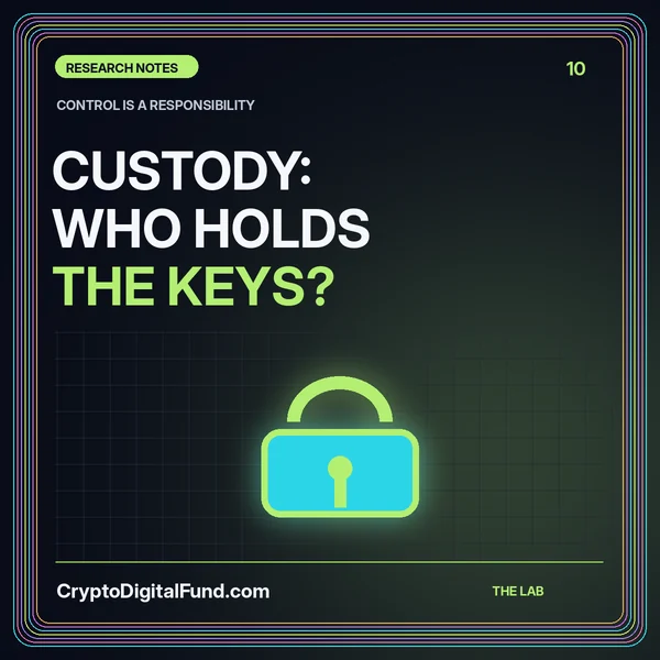 Lime and violet custody typography reading Who Holds the Keys with a geometric lock.