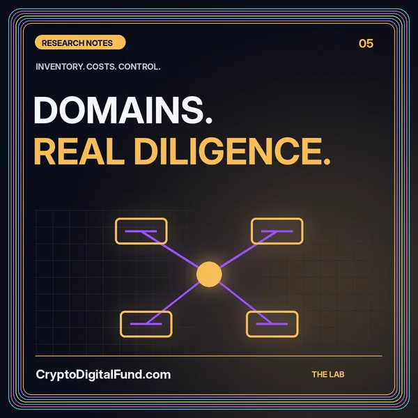 Amber domain research card reading Domains. Real Diligence. above a grid of connected address tiles.